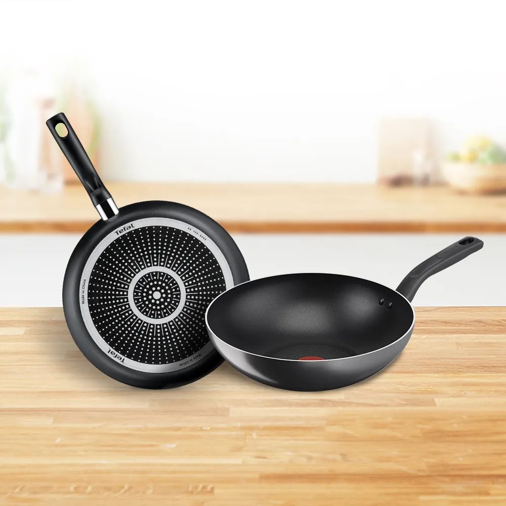 【Tefal 特福】尼斯系列28CM不沾鍋雙鍋組(平底鍋+炒鍋)