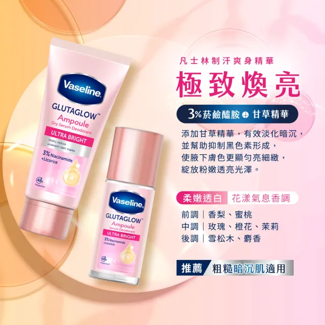 【Vaseline 凡士林】官方直營 制汗止汗爽身精華凝乳45ml(極致煥亮/乾爽透亮/滑嫩勻亮/勻嫩彈亮)