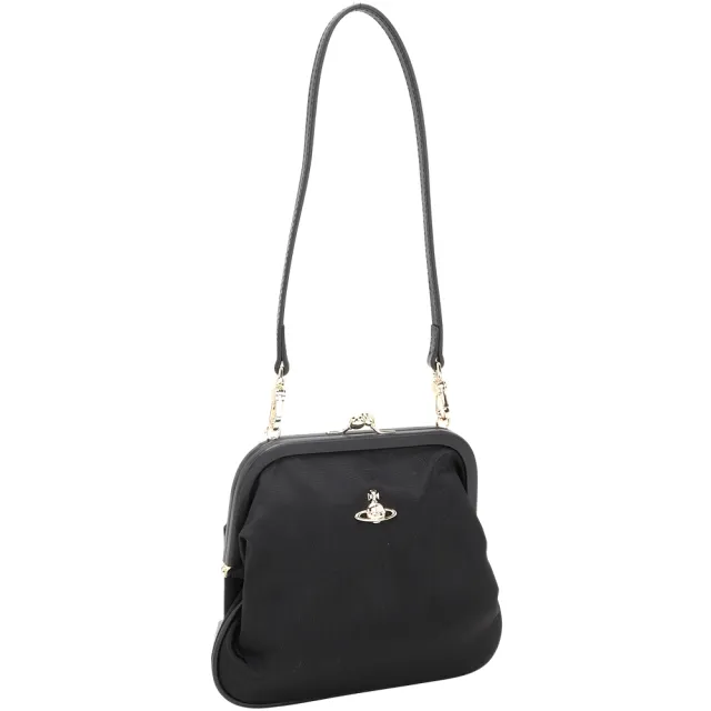 【Vivienne Westwood】Granny Frame 星球標誌黑框人造絲口金包(黑色)