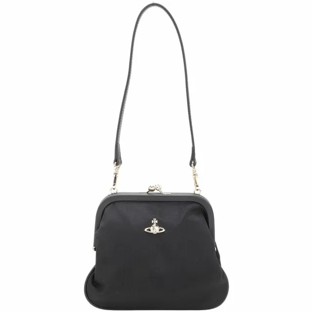 【Vivienne Westwood】Granny Frame 星球標誌黑框人造絲口金包(黑色)