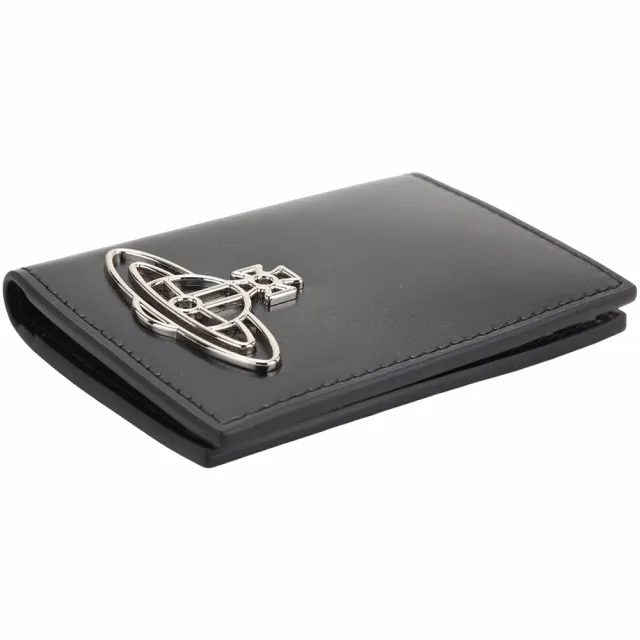 【Vivienne Westwood】星球標誌滑面牛皮對折直式卡片夾 證件夾(黑色)