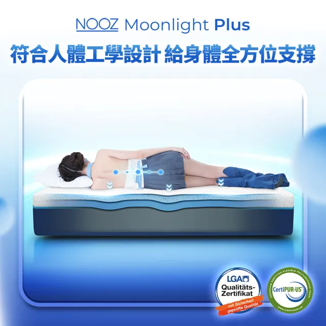 【Lunio】雙人特大涼感記憶床+枕6尺x7尺x20cm-Nooz Moonlight Plus