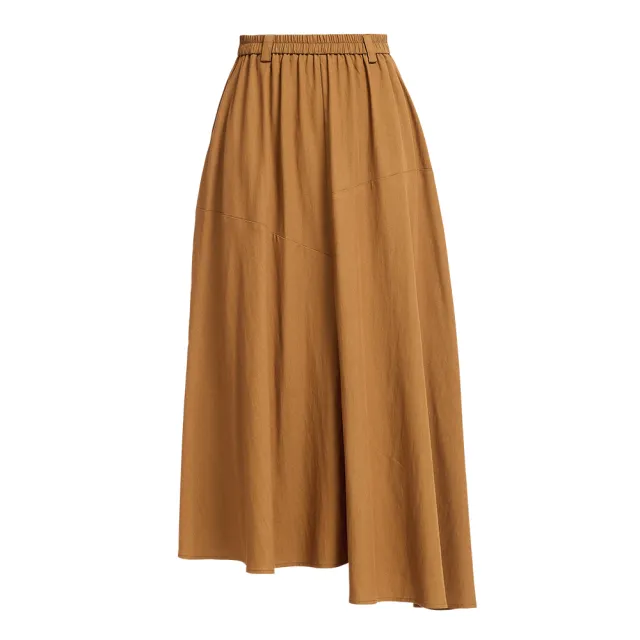 【OUWEY 歐薇】涼爽縲縈拼接圓展長裙(卡其；S-L；3243232204)