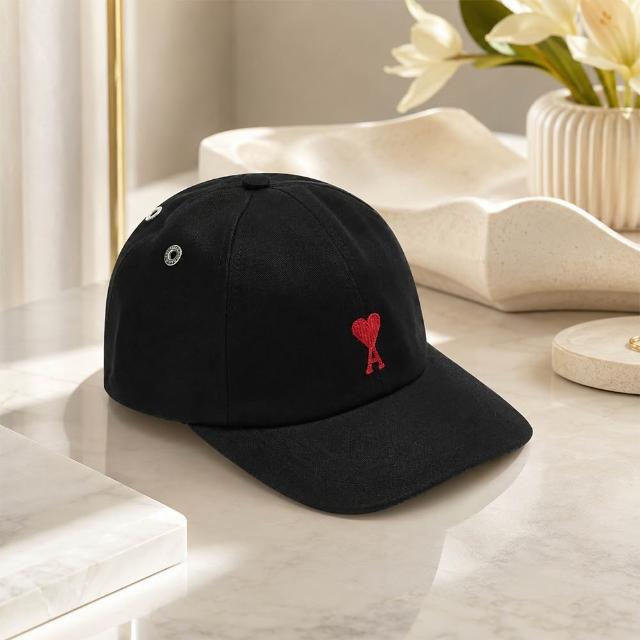 【AMI PARIS】經典款 品牌刺繡LOGO 棒球帽-黑色(ONE SIZE)