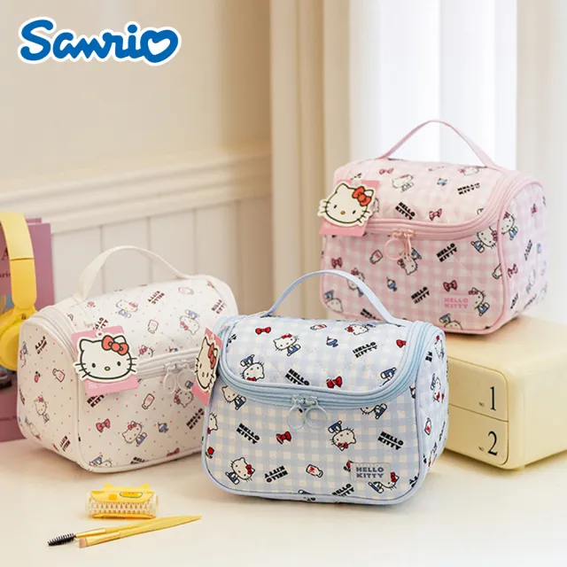 【SANRIO 三麗鷗】雙11 凱蒂貓掛式大容量化妝包(洗漱包)