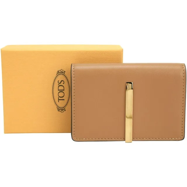【TOD’S】TODS Barretta 小金條壓紋牛皮棕色釦式萬用夾 卡片夾(11x7.5CM)(義大利手工皮革)
