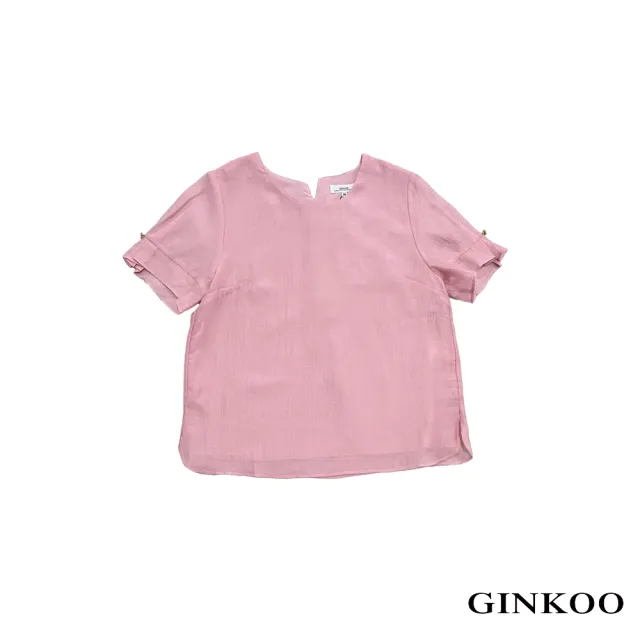【GINKOO 俊克】後領蝴蝶結袖口荷葉天絲上衣