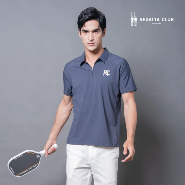 【Regatta Club】高彈涼感立領拉鍊休閒衫(男/短袖上衣/吸濕排汗/俐落修身/匹克球)