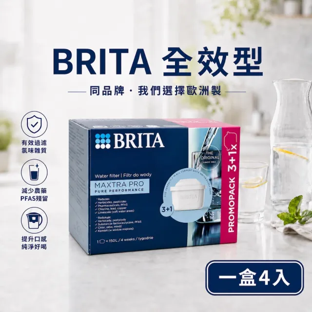 【BRITA】MAXTRA Pro Pure Performance 濾水壺 純淨全效型濾芯 (3+1裝) 4入-歐洲製(原裝平輸)