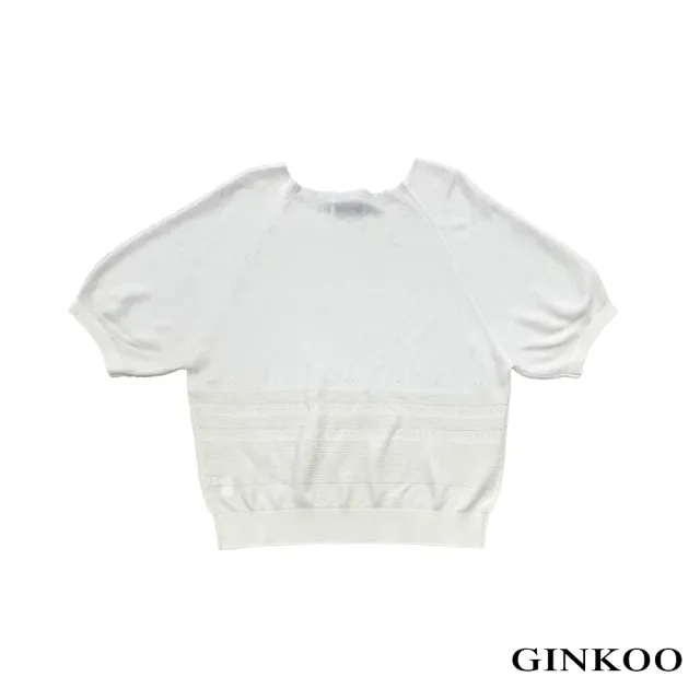 【GINKOO 俊克】條紋組織圓領針織上衣