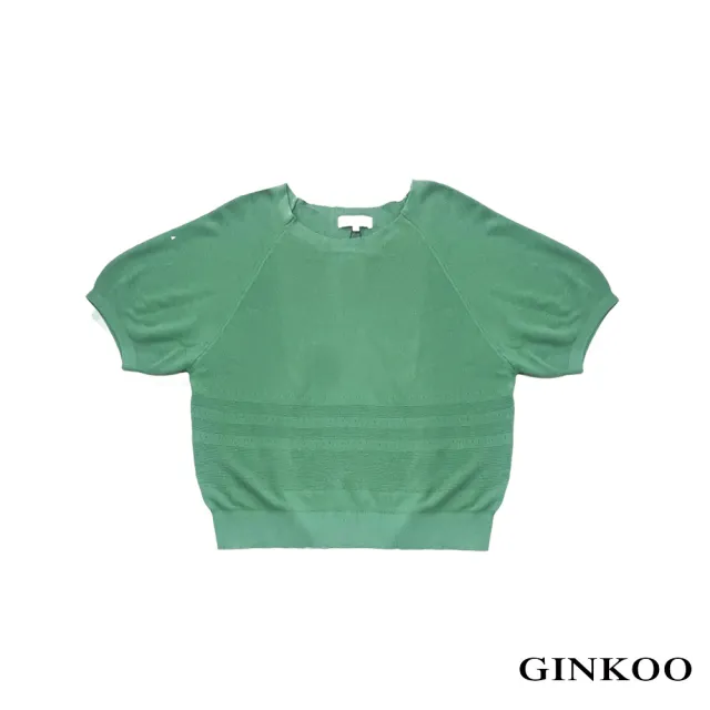 【GINKOO 俊克】條紋組織圓領針織上衣