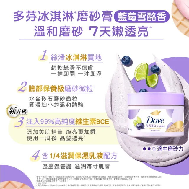 【Dove 多芬】去角質冰淇淋身體磨砂膏特別超值組298gx2入 (藍莓雪酪香/石榴籽與乳木果香)