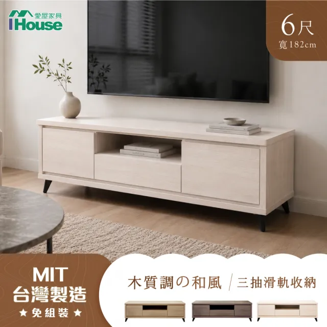 【IHouse】托比 台灣製強化木心板 6尺電視櫃 (長櫃/TV櫃/收納櫃)