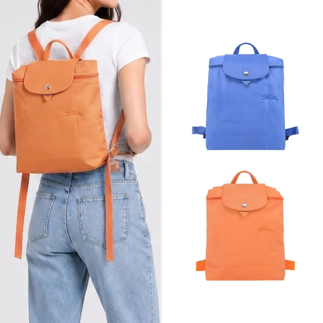 【LONGCHAMP】LE PLIAGE GREEN系列刺繡再生尼龍摺疊後背包(中/多色選)