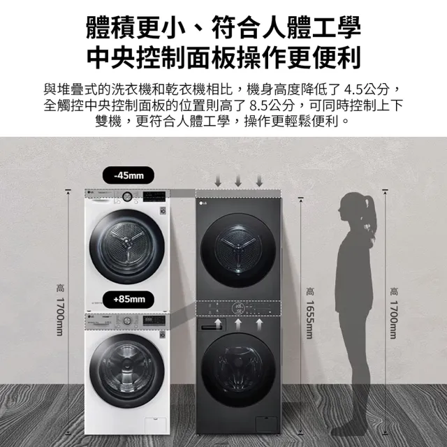 【LG 樂金】家電快配13公斤+10公斤◆ WashTower AI智控洗乾衣機(WD-S1310B)