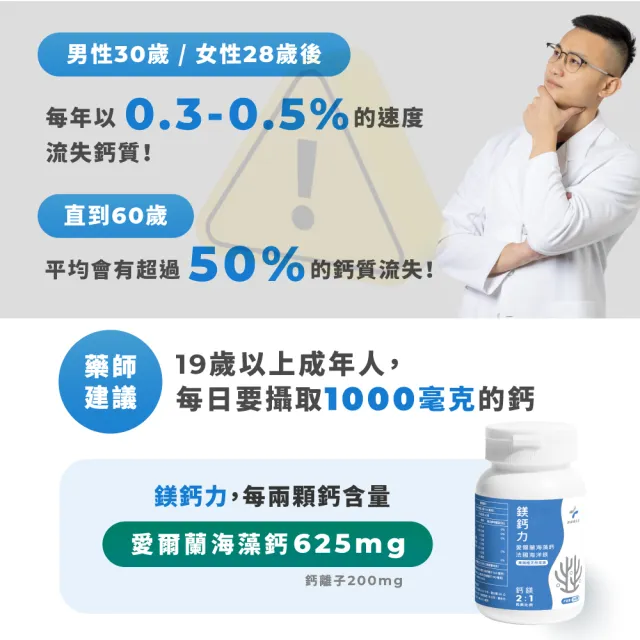 【藥師健生活】天然鎂鈣力 純素 3盒(90粒/盒 海藻鈣 海洋鎂 植物性蛋白 胺基酸 全年齡適用)