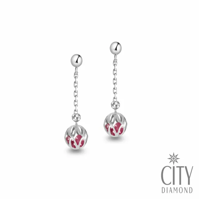 【City Diamond 引雅】18K 日本 天然紅寶石40分 鏤空 熱氣球 白K金 耳環(東京Yuki系列)