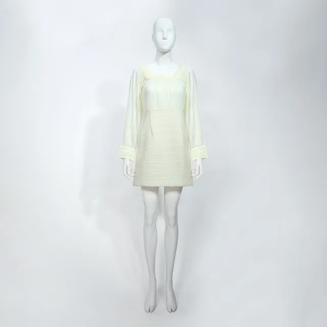 【OUWEY 歐薇】優雅蕾絲素雅透膚短洋裝(杏；S-L；3243167033)