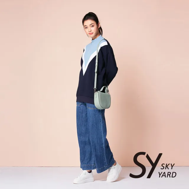 【SKY YARD】網路限定款-水洗九分牛仔寬口褲-深藍
