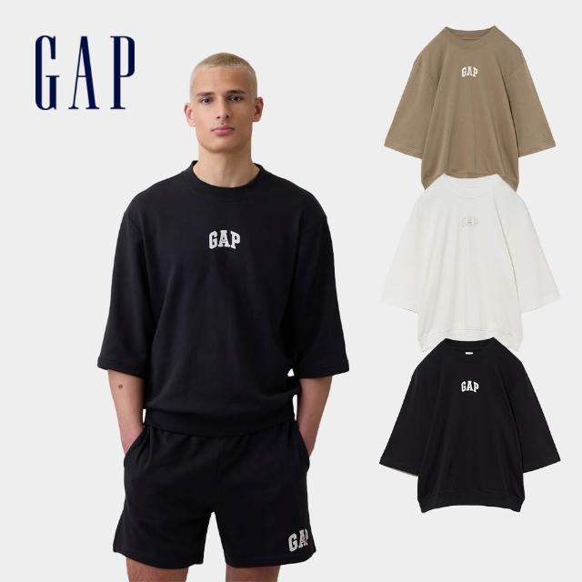 【GAP】男裝 寬版Gap LOGO法式毛圈布七分袖T恤-多色可選(894498)