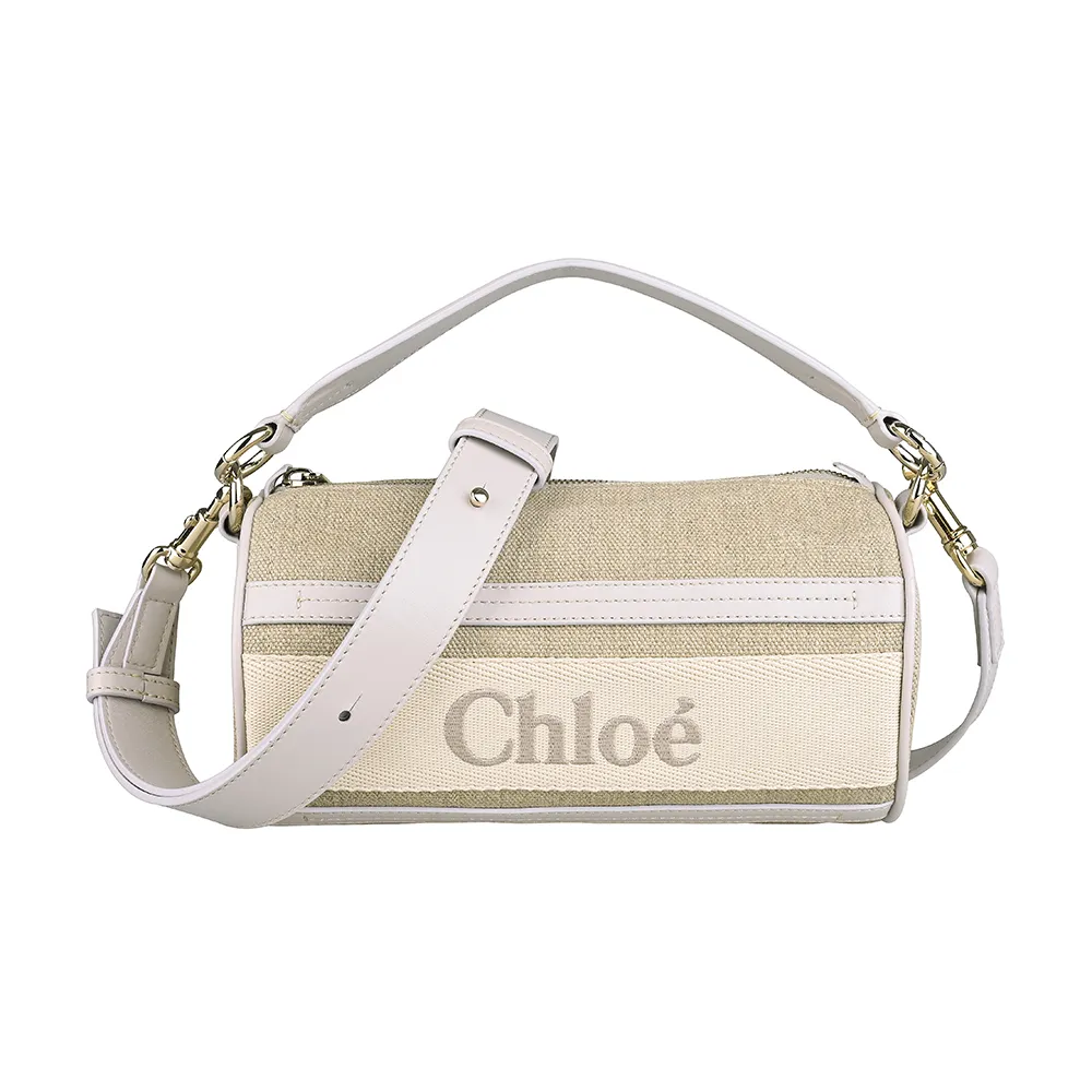 【Chloe’ 蔻依】Chlo☆ Woody經典繡字LOGO亞麻帆布搭小牛皮拉鍊斜背管型包(迷你/野灰x淺米) - momo購物網 - 好評 ...