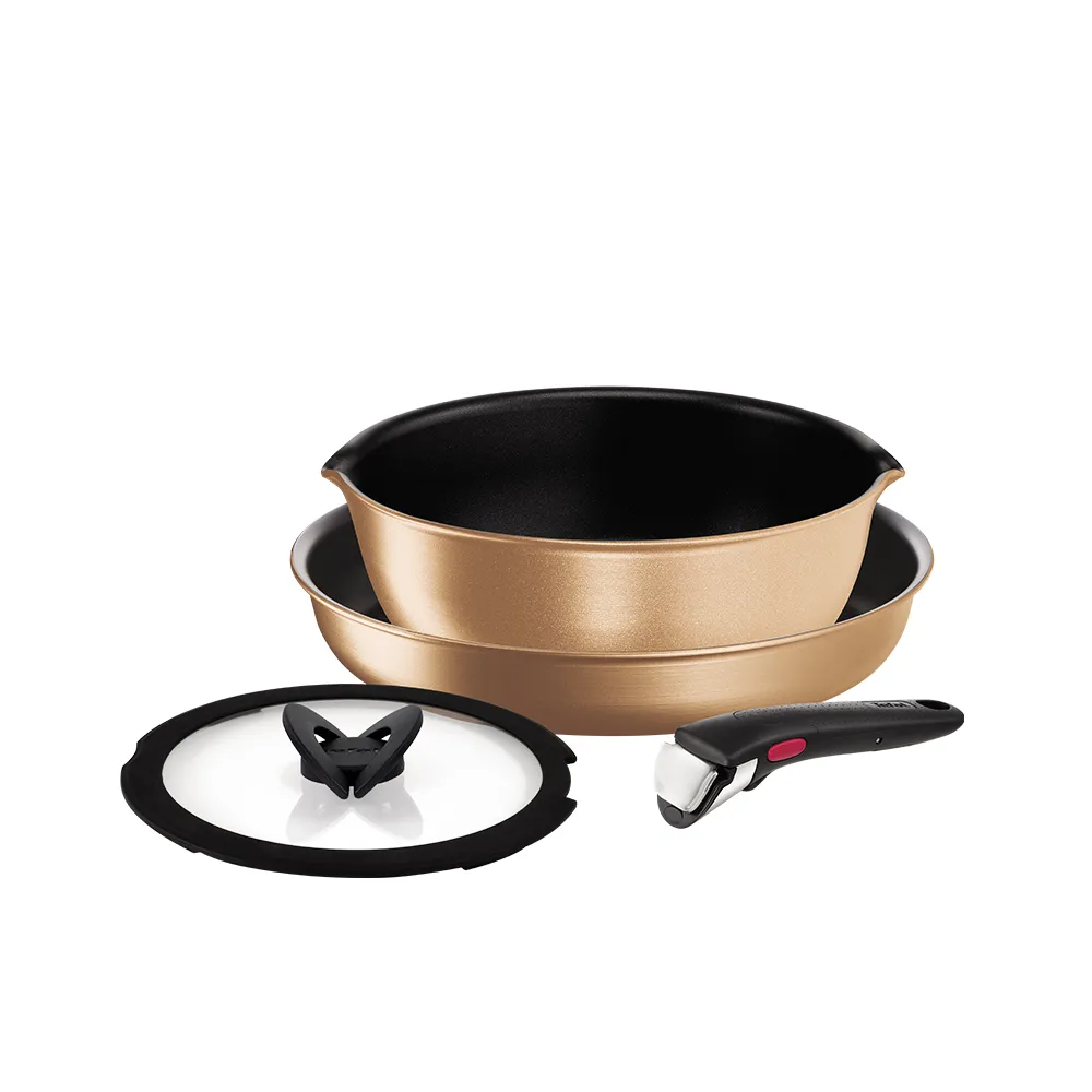 【Tefal 特福】法國製巧變精靈系列可拆式不沾鍋4件組-耀眼銅(IH爐可用鍋/電磁爐適用)