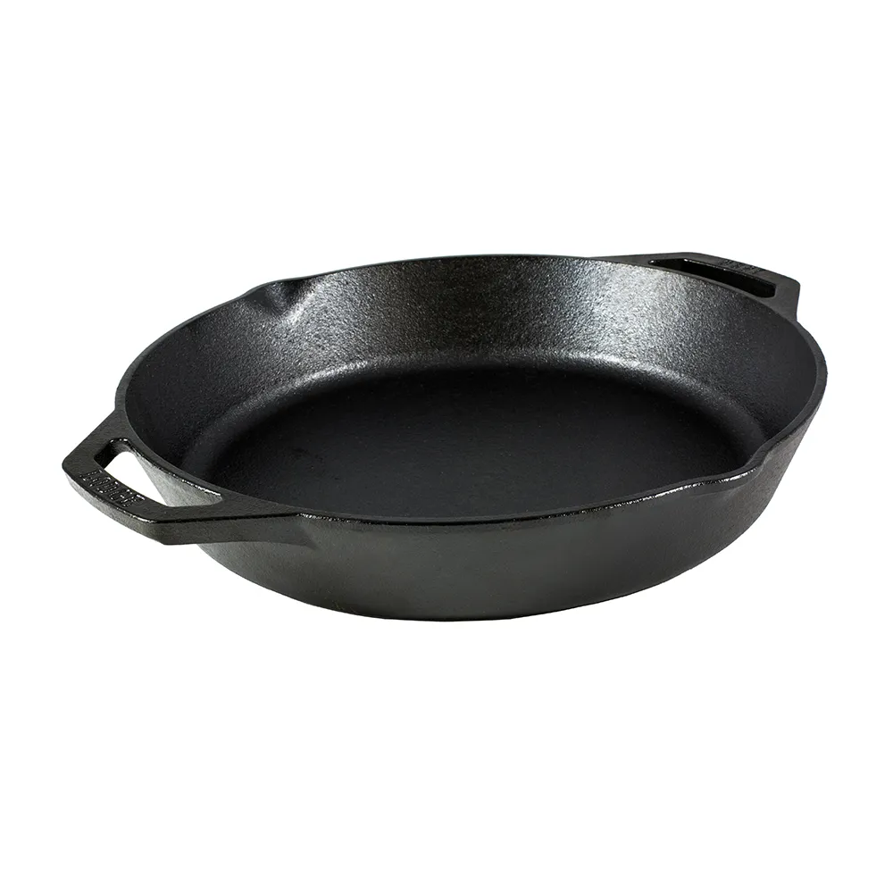 【LODGE】美國製雙耳圓形鑄鐵平底煎烤鍋-32cm (鑄鐵煎盤/鑄鐵煎鍋/平底鍋/煎烤鍋/L10SKL)