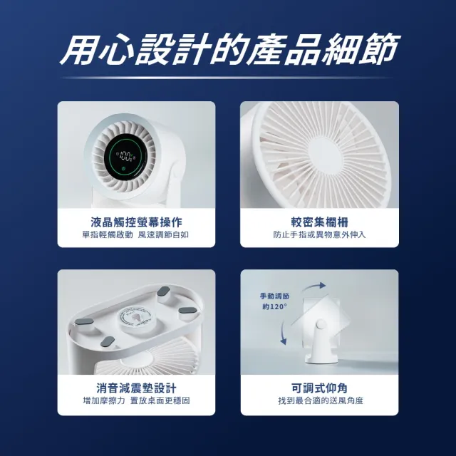 【FUNY】高速靜音渦輪循環風扇 (桌立 吊掛 120度仰角可調 附壁掛貼)