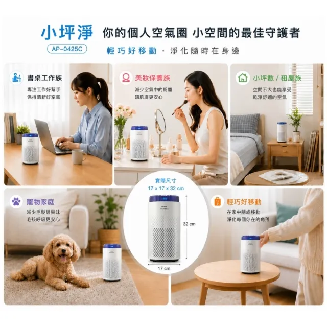 【Coway】4-8坪 小坪淨桌上型除臭抗敏清淨機 AP-0425C