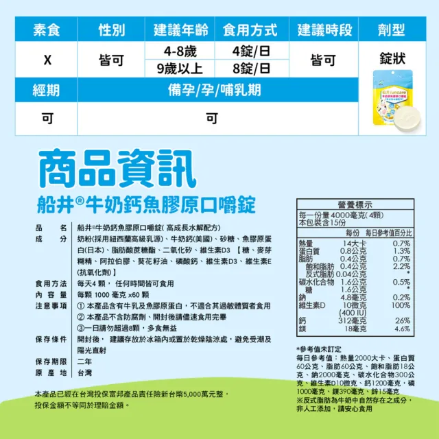 【funcare 船井生醫】牛奶鈣魚膠原口嚼錠6盒_360顆(高成長高效配方)