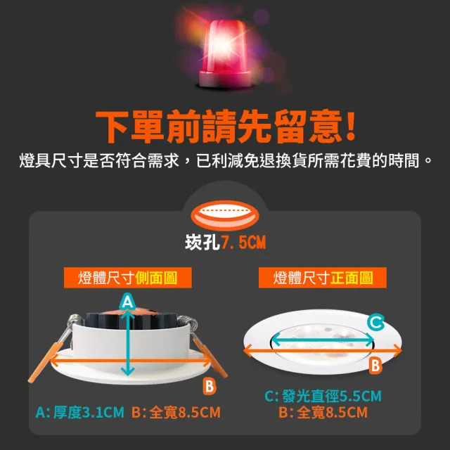 【DanceLight 舞光】可調角度LED微笑崁燈 5W坎燈 崁孔7.5CM 時尚白/貴族黑(白光/黃光/自然光)