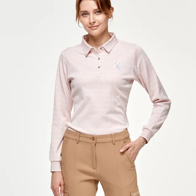 【PLAYBOY GOLF】女款雙面緹花吸濕排汗抗UV高爾夫長袖POLO衫-粉(GOLF/高爾夫球衫/KA24208-15)