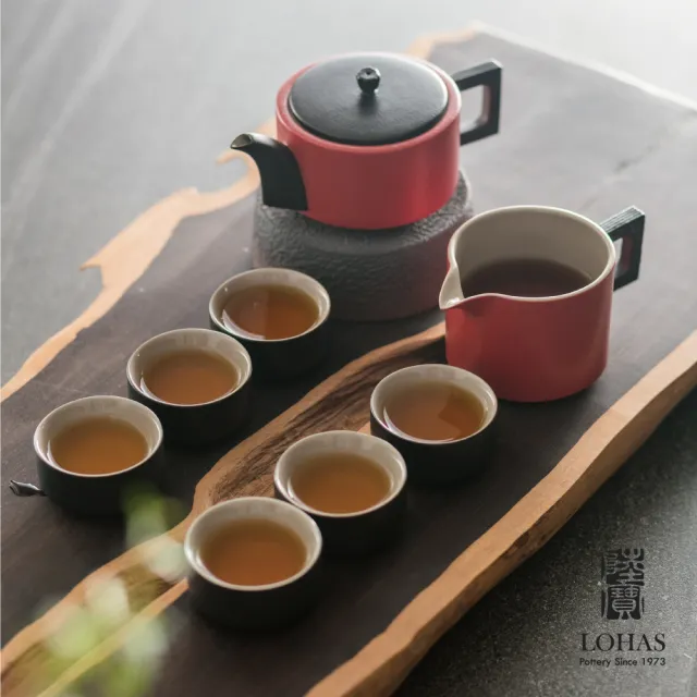 【LohasPottery 陸寶】龍啟壺茶組九件式-富貴紅(一壺一海六杯+活水球)