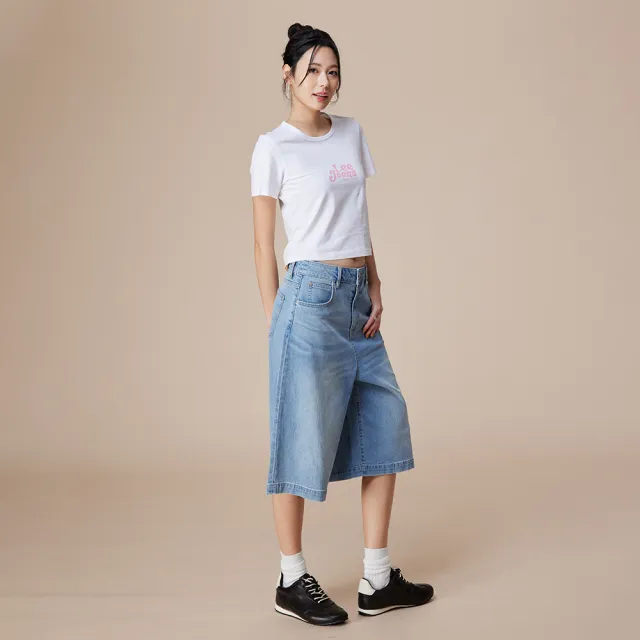 【Lee】女裝 牛仔短褲 /  寬鬆慵懶風 膝下短褲 JORTS 淺藍洗水 / LB622007824