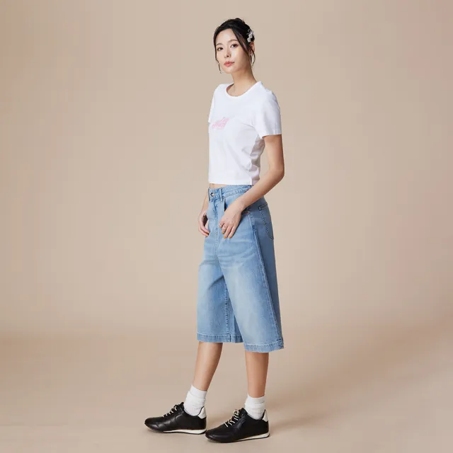 【Lee】女裝 牛仔短褲 /  寬鬆慵懶風 膝下短褲 JORTS 淺藍洗水 / LB622007824