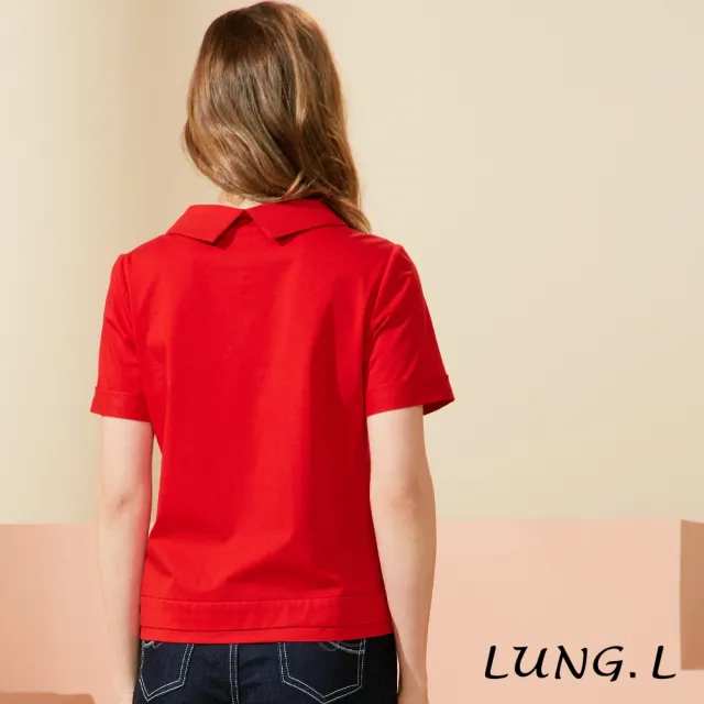 【LUNG.L 林佳樺】LW24A 紅色立體飾條搭配彩釦短袖女裝上衣