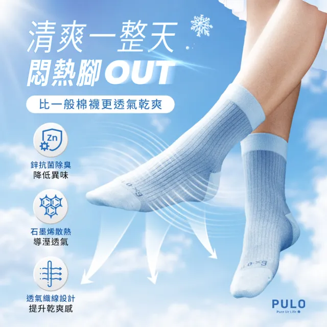 【PULO】12雙組 鋅+石墨烯無痕抗菌除臭短/中筒襪(一般厚度/涼感透氣/除臭襪/加大尺碼無痕襪/大童襪)