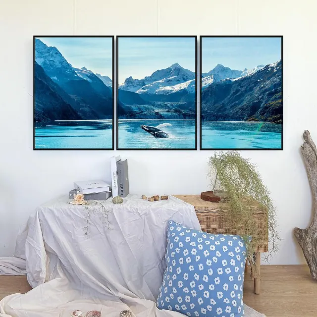 【菠蘿選畫所】阿拉斯加鯨奇之旅三幅聯畫組合-50x70cm(畫/臥房掛畫/居家佈置/藝廊牆/餐廳掛畫/民宿裝飾畫)