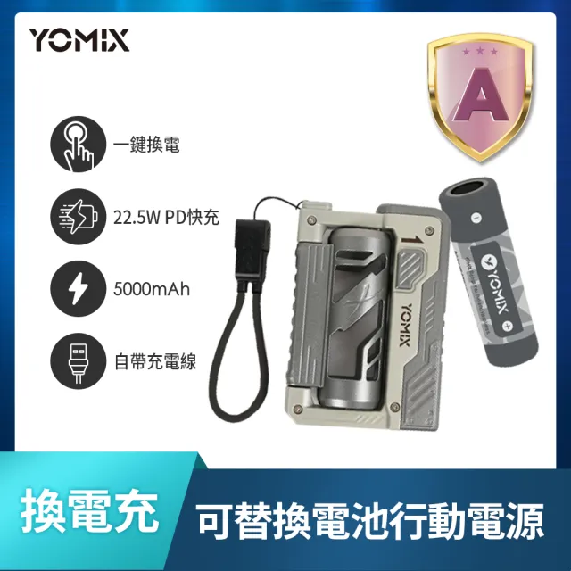 【YOMIX 優迷】1+1 5000mAh換電充組★八合一22W三孔快充10000mAh可拆插頭行動電源(具Wh標示)