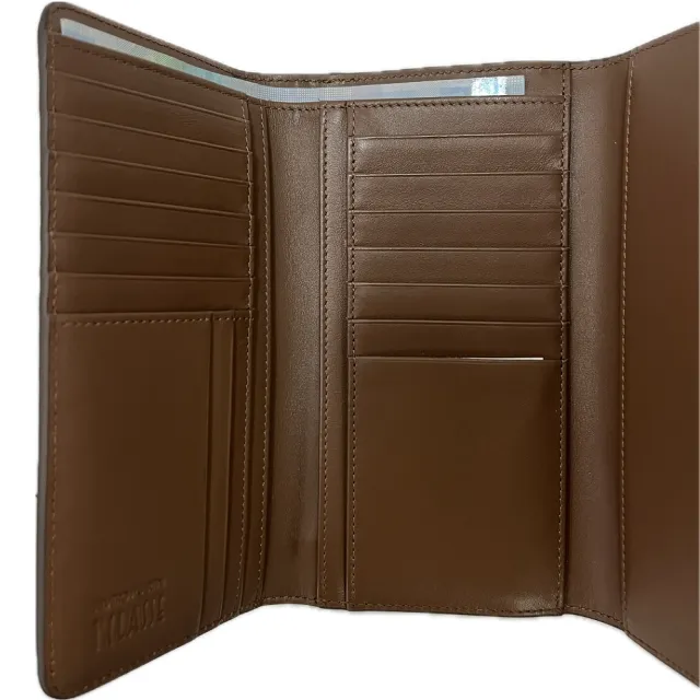 【Alviero Martini】義大利地圖包 波紋小羊皮16卡釦式中長夾17.5cm-地圖黃(皮夾 真皮 中夾