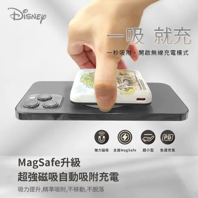 【Disney 迪士尼】磁吸晶磁行動電源 5000mAh(Magsafe/快充/維尼/三眼怪)