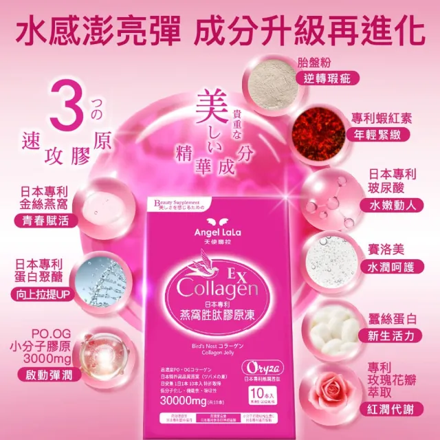 【Angel LaLa 天使娜拉】日本專利燕窩胜膠原凍x3盒(10包/盒/水蜜桃/膠原蛋白/燕窩酸/賴雅妍)