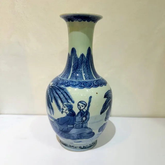 【創藝工坊】早期景德鎮青花瓶 人物故事玉壺春瓶(老物 青花瓷 瓷器 景德鎮)