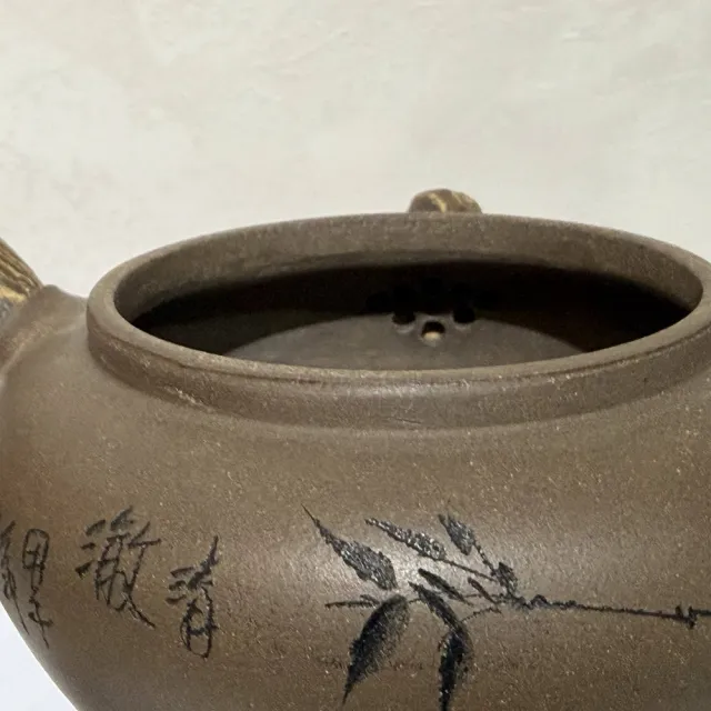【創藝工坊】宜興紫砂老藝人 石招娣 側把絞泥 精繪花鳥壺 段泥(280cc 完整美品 茶壺茶具 宜興紫砂壺)