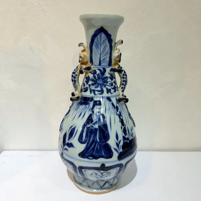 【創藝工坊】早期景德鎮青花瓶 雙耳螭龍瓶(老物 青花瓷 瓷器 景德鎮)