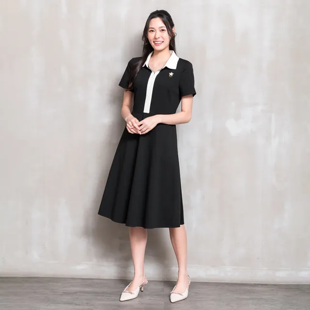 【perng yuh 芃諭名品】微光星芒 Ｖ字羅紋領 拼色 洋裝(PY by perng yuh Exclusive-芃諭獨家精品系列)