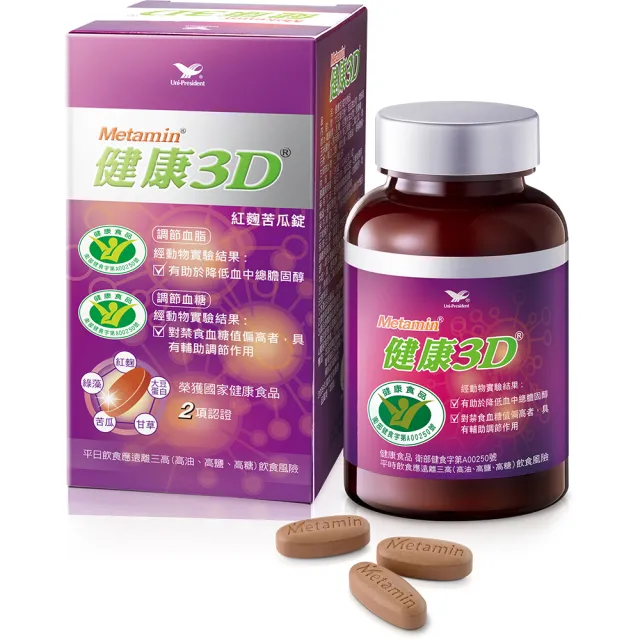 【統一】健康3D紅麴苦瓜錠6入組(共540粒-調節血糖/血脂/大豆蛋白/綠藻/甘草)