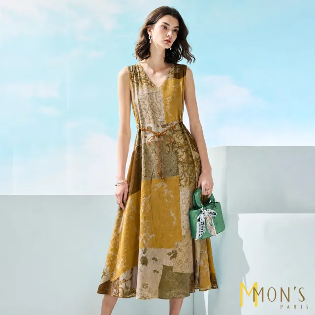 【MON’S】法式歐風印花背心洋裝