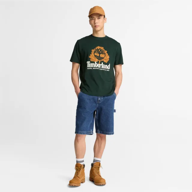 【Timberland】男款灰綠色大LOGO圖案T恤(A2714EA1)