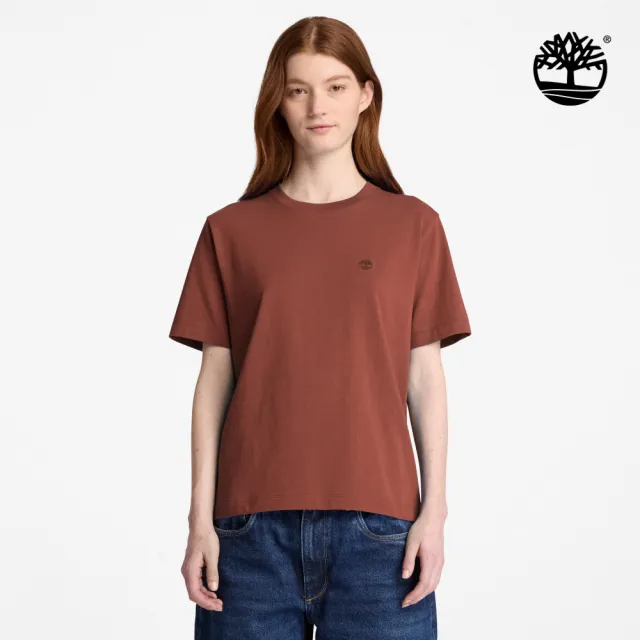 【Timberland】女款灰褐色刺繡大樹LOGO短袖T恤(0YH5KAIM)